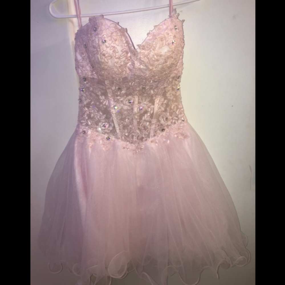 pink lace homecoming dress. middle see through